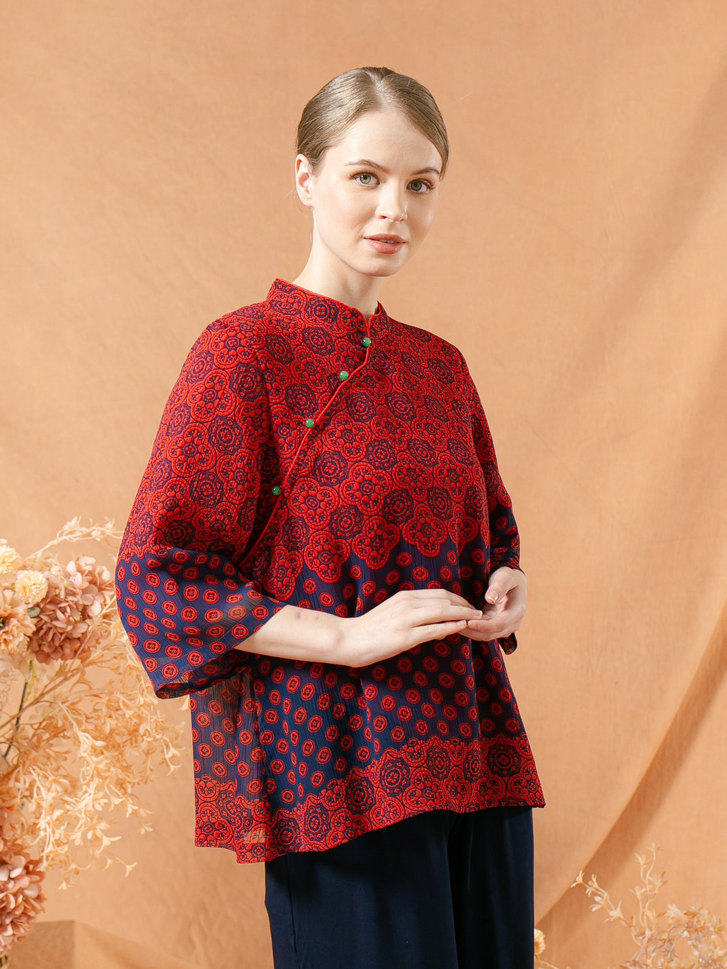 Mey Shanghai Blouse - Red Navy