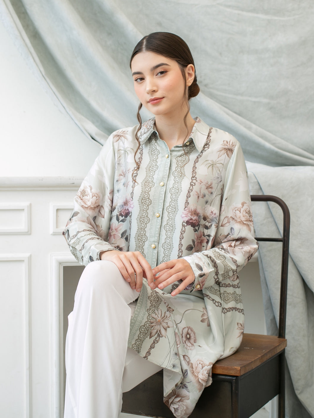 Soera Satin Tunic Shirt - Green