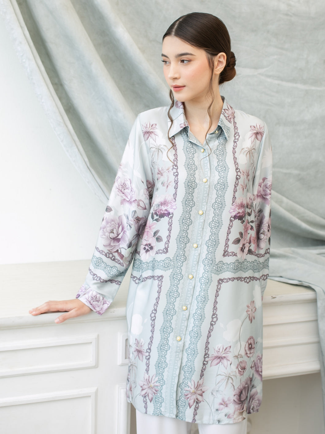 Soera Satin Tunic Shirt - Blue