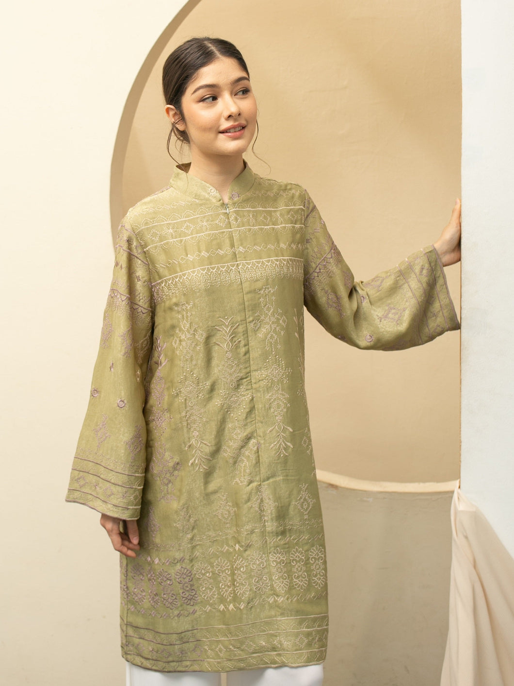 Aziz Tunic Ethnic Dress - Stone Grey