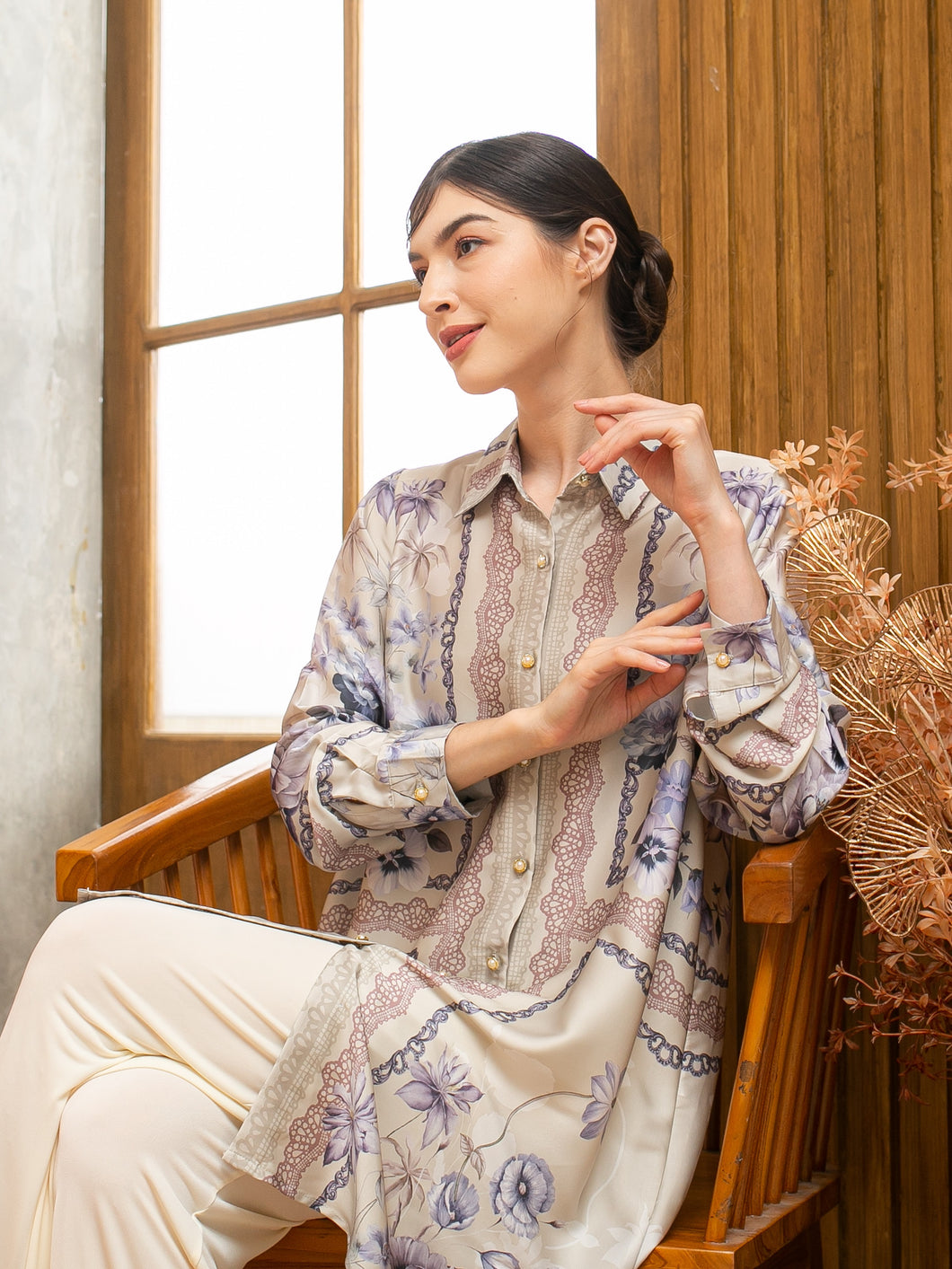 Soera Satin Tunic Shirt - Purple