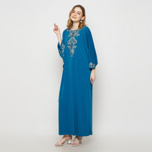 Load image into Gallery viewer, Lindy Dress - Batwing Long Dress Embellished Neckline - Turquoise
