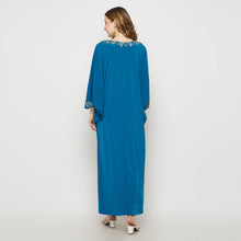 Load image into Gallery viewer, Lindy Dress - Batwing Long Dress Embellished Neckline - Turquoise
