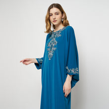 Load image into Gallery viewer, Lindy Dress - Batwing Long Dress Embellished Neckline - Turquoise
