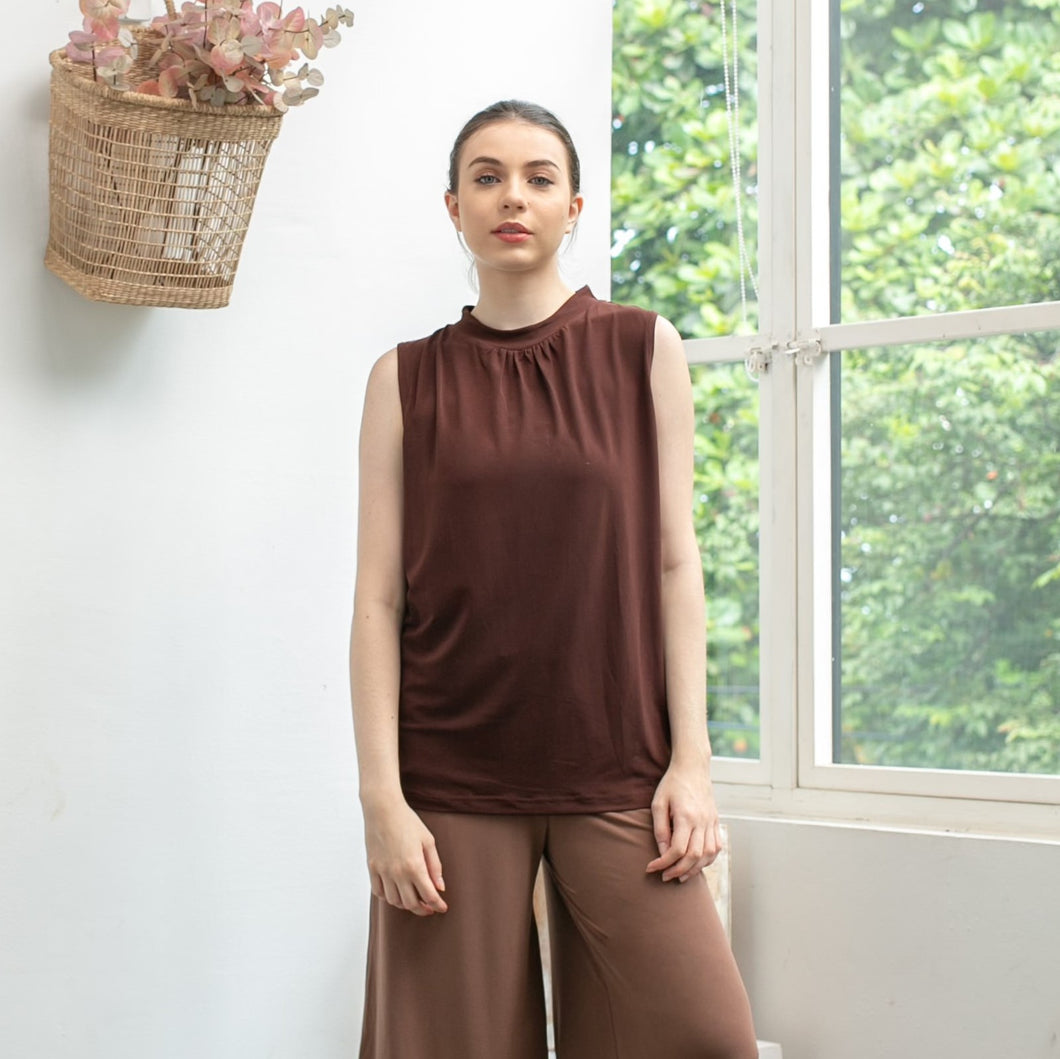 Sierra Top - Sleeveless High Neck - Dark Brown